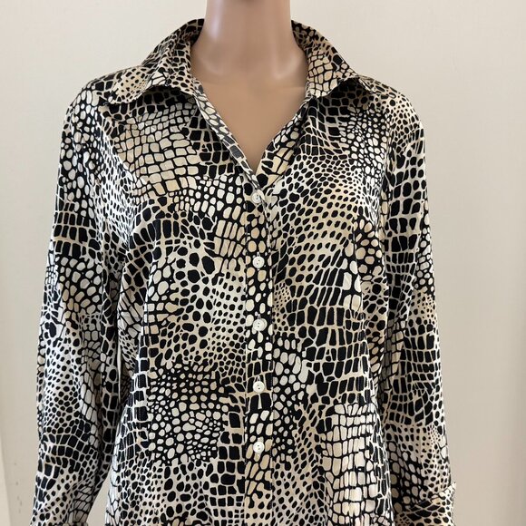 Vintage TALBOTS Women's Stretch Silk Blouse  Animal Print Petite  Size  16P - Picture 2 of 8